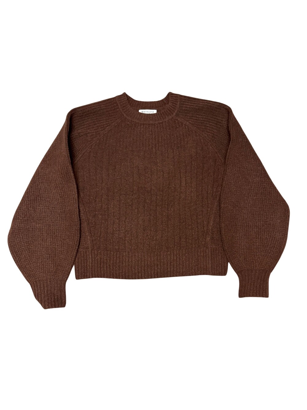 Athleta Sweater Womens Medium Brown Knit Crew Neck Balloon Sleeve Pullover